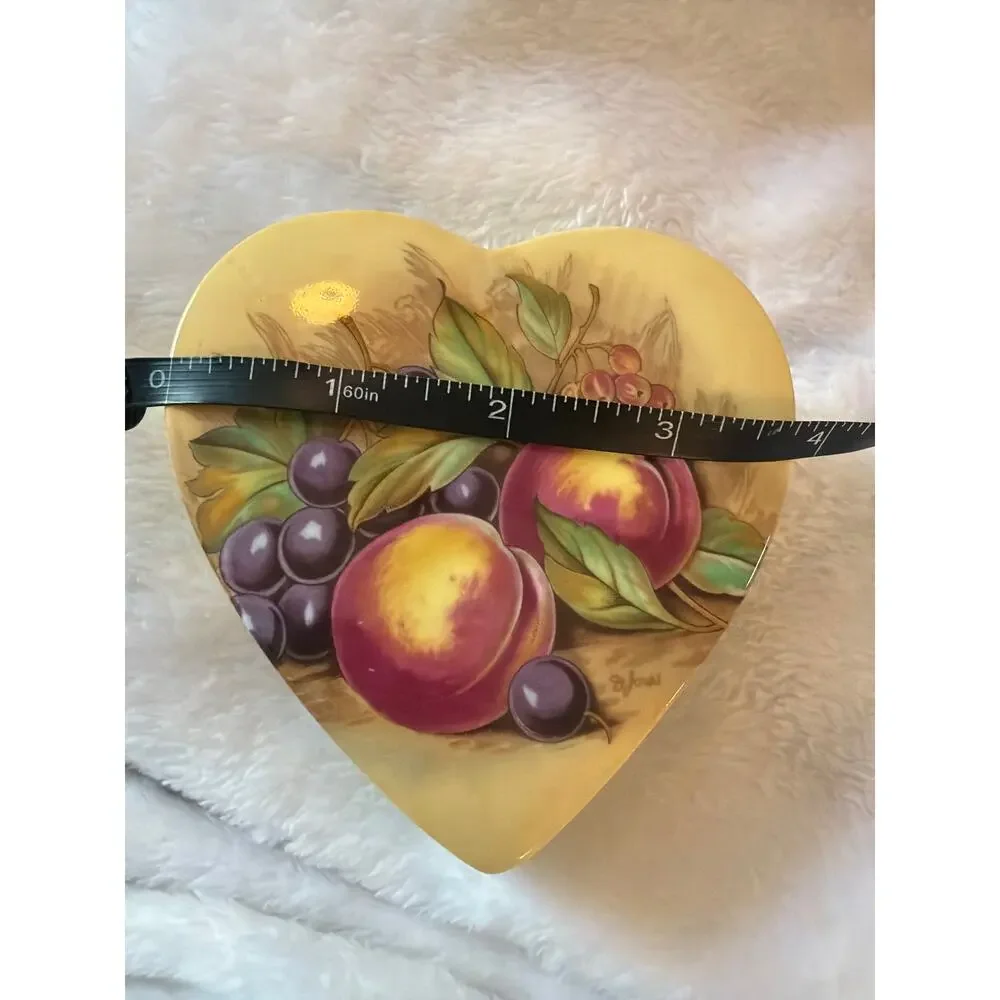 Aynsley Orchard Gold Heart Trinket Box Bone China England Fruit Covered Box
